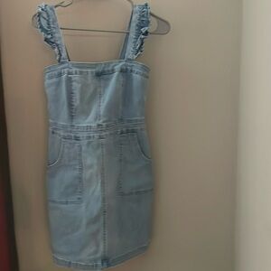 Like New Forever 21 Stretch Denim Tank Dress with Ruffled Shoulder Straps- M